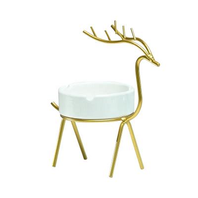 China Central Statistical Multifunctional Nordic Light Style Decoration Gold Cartoon Elk Luxury Shapes Ceramic Ashtray Ornament Table Top Exquisite for sale