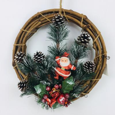 China New Pine Needles Pine Cone PVC Wreath Amazon Christmas Pendant Decorations Creative Santa Claus Decoration for sale