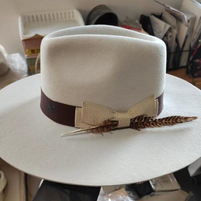 China Custom Made Vintage Wide Handmade White Dobby Australian 100 Wool Felt Fedora Outback Hats Wholesale Formal Brim Women for sale