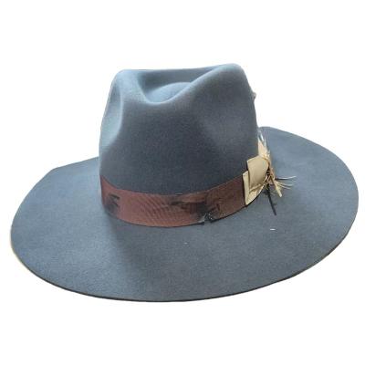 China Custom Made Vintage Wide Handmade White Dobby Australian 100 Wool Felt Fedora Outback Hats Wholesale Formal Brim Women for sale