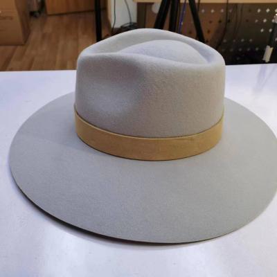 China Custom Made Vintage Wide Handmade White Dobby Australian 100 Wool Felt Fedora Outback Hats Wholesale Formal Brim Women for sale