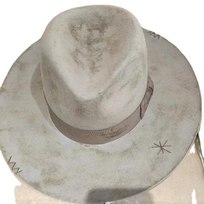 China Custom Made Vintage Wide Handmade White Dobby Australian 100 Wool Felt Fedora Outback Hats Wholesale Formal Brim Women for sale