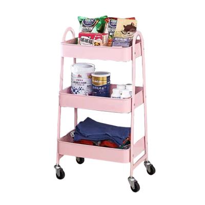 China Sustainable Pink rolling cart rolling tray carts rolling microwave storage kitchen cart carrito troly chariot rollwagen for sale