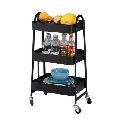 China Sustainable foldable kitchen basket storage cart trolley 3 tier folding kitchen white storage trolley cart kitchen vegetable trolley for sale