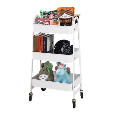 China Sustainable Wholesale steel 3 tier mesh wire basket mobile rolling storage rack bathroom utility shelf kitchen cart trolley with wheels for sale