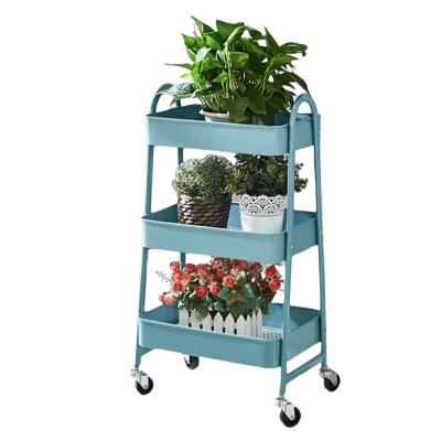 China Sustainable Kitchen 3 tier metal mesh rolling rolling cart metal pink cart utility pink metal cart with wheels for sale