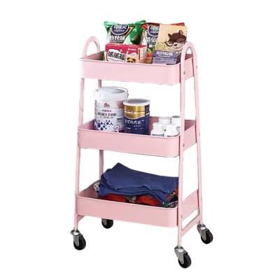 China Sustainable Metal Trolley Cart 3 Tier Rolling Slim Storage Utility Kitchen Cart with Wheels for sale