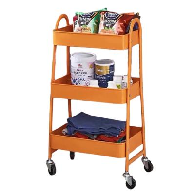 China Sustainable 3 tier metal rolling utility cart steel wire organizer storage shelf with lockable wheels for home living room bedroom for sale