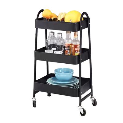 China Sustainable 3-Tier Multi-Purpose Storage Utility Cart Home Kitchen Rolling Serving Trolley with mesh baskets for sale