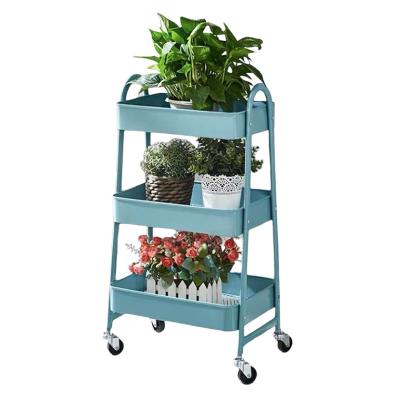 China Sustainable Steel Frame Rolling Kitchen Trolley Cart Storage basket Kitchen Serving Rack Shelf for sale