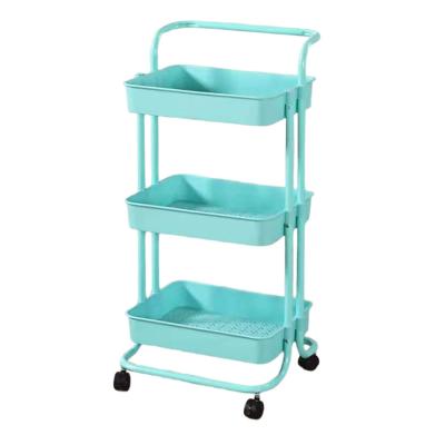 China Durable Modern multi-colors 3 tier kitchen trolley, wheels vegetable storage rack small kitchen cart for sale