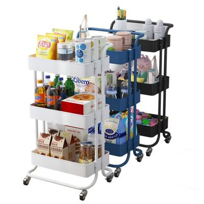 China Durable 3 Tier Rolling Cart Kitchen Bathroom Storage Organizer Utility Metal Trolley Rack for sale