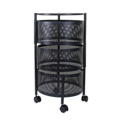 China Stocked Kitchen Rotating Shelf 360 Degree Baskets Fruit Vegetable Storage Rack Floor Round Household Multi-function Shelf With Wheels for sale