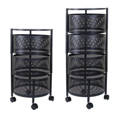 China Stocked Multilayer Kitchen Rotating Round Storage Rack Vegetable Basket Kitchen Trolley Rack Round Storage Cart for sale