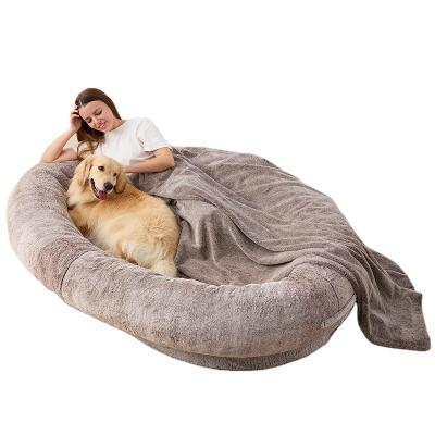 China Sustainable Luxury cute Plufl Dog Bed For Human long plush Fluffy Pet Bed luxury Anti-slip Giant human Dog Bedding calming Pet Dog Mat Sofa for sale