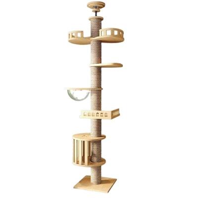 China Stocked Gray yellow white custom sisal scratching design outdoor wall play towers & trees cat tree house for sale