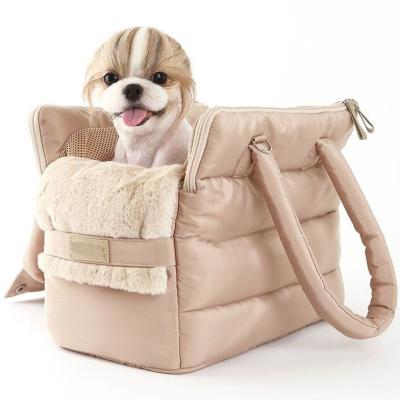 China Stocked High Quality Luxury Portable Print Warm Soft Sided Pet Carrier Tote Bag Travel Dog Bag Outdoor Cat Handbag for sale