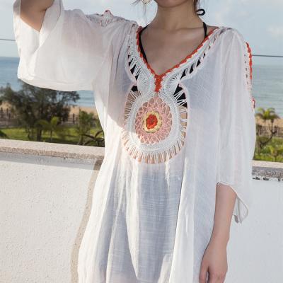 China Viable Casual Loose Maxi Beach Dress Summer Beach Crochet V-Neck Sheer Bikini Cover Up Dress for sale