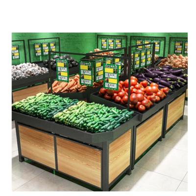 China Supermarket double-sided shelf wooden fruit and vegetable display rack vegetable and fruit display stand for sale