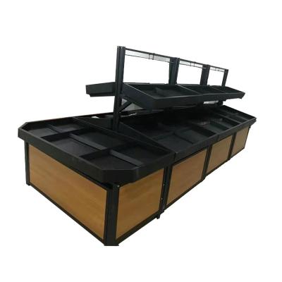 China High Quality Single Sided Metal Wood Display Rack Supermarket Vegetable And Fruit Shelf for sale