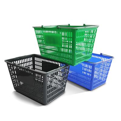 China Plastic Supermarket Plastic Stackable Shopping Basket Storage Hanging Double Folded Shopping Basket for sale