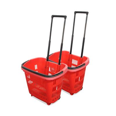 China Supermarket Shopping Used Four-four Shopping Basket Pull Rod Basket Plastic Supermarket Portable Shopping for sale