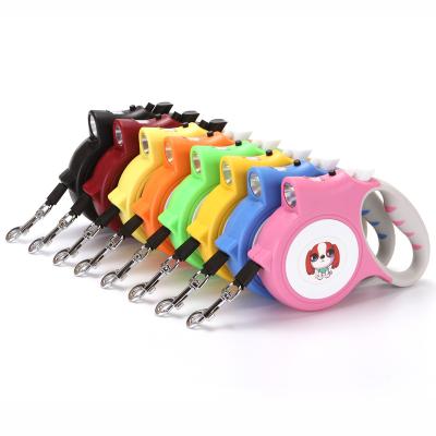 China DETACHED Multi Colors Lovely Puppy Pet Leads Nylon Retractable Freestanding Dog Leash With Flash Light for sale