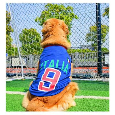 China Viable 2021 Dogs Pet T-shirt Dog Summer Apparel Puppy Pet Clothes Soft Cute Football Team Jersey Vest for sale