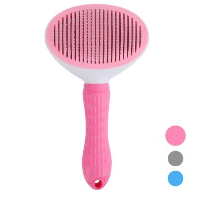 China Wholesale Viable Pet Cleaning Comb Sticker Dog Grooming Brush Cat Hair Remover With Self Clean Button for sale