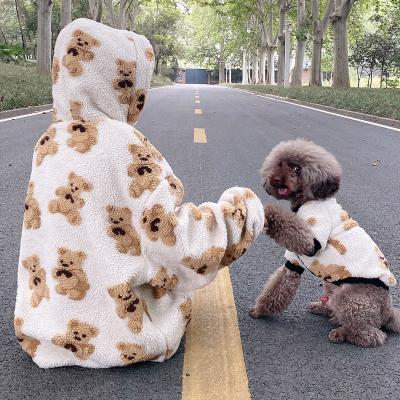 China Dog Matching Winter Warm Jacket Viable Teddy Bear Pattern Pet Outwear And Owner Clothes Dog Plus Mom Coat for sale