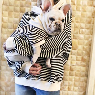 China Viable Wholesale Custom Pet Clothes Striped Drawstring Dog Hoodies Matching Dog and Owner Clothes for sale