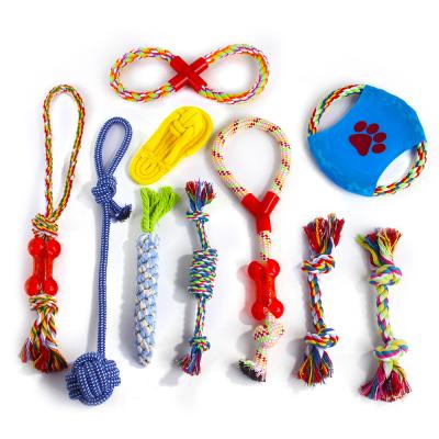 China Viable Washable Pet Toys & Accessories 10 - Pack Set Chews Cotton Blend Color Dog Rope Playing Knot Rope Chew Toy For Dogs for sale