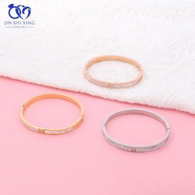 China Luxury Fashion Casual/Sporty 18K Gold PVD Plated Oval Zircon Cuff Bracelet Stainless Steel Pave Open Zircon Cuff Bracelet For Women for sale