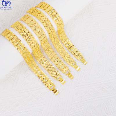 China JXX High Quality Sand Gold Jewelry 24K Chunky Cuban Jewelry Statement Watch Buckle Chain Bracelet For Man And Women for sale