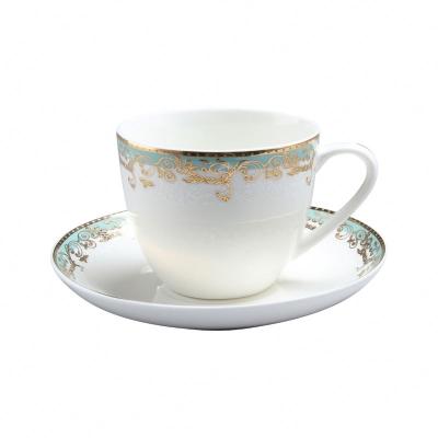 China New Stocked Fine Bone China 220cc Cup And Saucer Sets For Coffee And Tea With Decal Design for sale