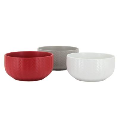 China Sustainable Luxurious Ceramic Bowl Group , Embossed Craft Frosted Feel Of Large Rice Bowls for sale