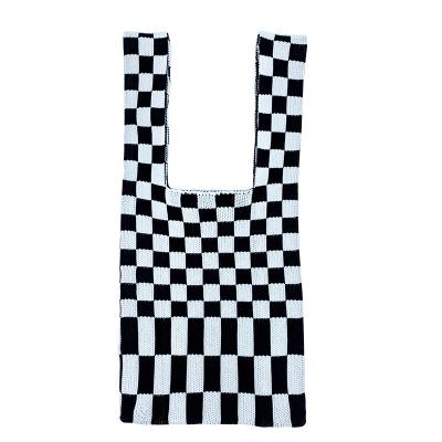 China Others Custom ODM/OEM Checkerboard Pattern Knit Contrast Color Underarm Portable Shopping Bag Women's Bag for sale