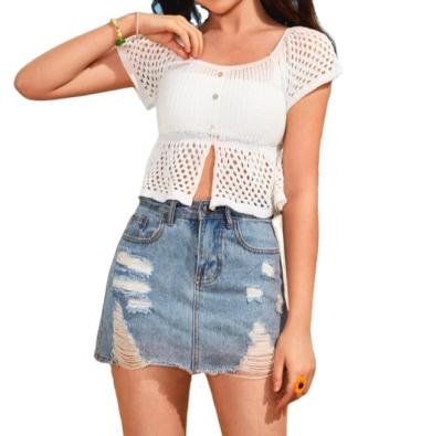 China New Breathable Summer Teenagers Cutout Slit Ruffle Hem Cute Tops With Buttons Kids Sweater Kids Girls Clothing for sale