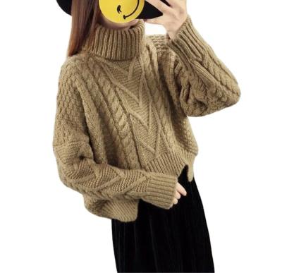 China High Neck Dolman Sleeves Edge Thick QUICK DRY Short Irregular Twist Knitted Pullover Turtle Neck Korean Female Sweater Tops for sale