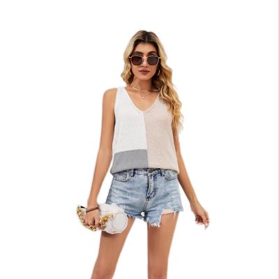 China QUICK DRY OEM/ODM Customized New Summer Loose Knitted Contrast Color Stitching Casual Sleeveless Tops Women Camisole Vest for sale