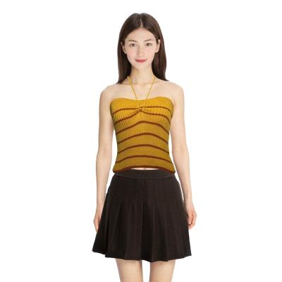 China New Spring&Summer QUICK DRY striped lace up halter crop tops knitted cute sexy women ladies vest tops for sale