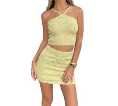 China New Spring&Summer QUICK DRY Custom OEM/ODM Solid Color Geometric Suspenders Crop Top Sexy Short Skirt Sets 2 Piece Set Women for sale