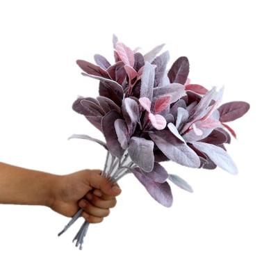 China QSLH-PE069 Durable Hot Sale Lambs Ear Garland Silk Flocking Artificial Greenery and Pink Leaves for sale