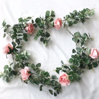 China Plaza Wedding Rose Eucalyptus Garland Flower For Eucalyptus with Rose Garland for sale