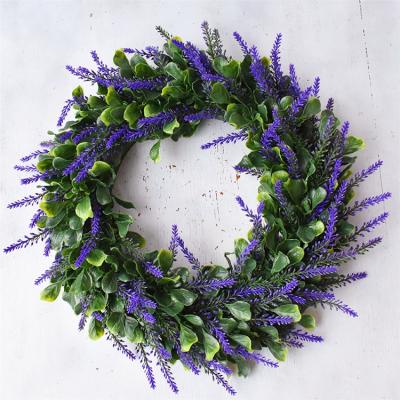 China Artificial Flower Eucalyptus Decorative Wreath Realistic Wedding Lavender Wreath for sale