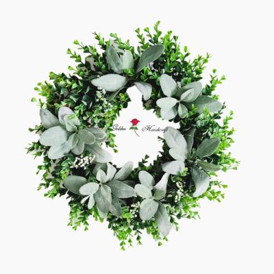 China Artificial Wreath Wedding Home Christmas Decor QSLH-T054 Customization Eucalyptus Garland Lambs Ear For Door Wedding Wreath for sale