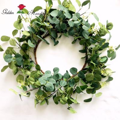 China QSLH-A3376 plaza silk eucalyptus artificial garland foam Eucaluptus garland for green garland door for sale