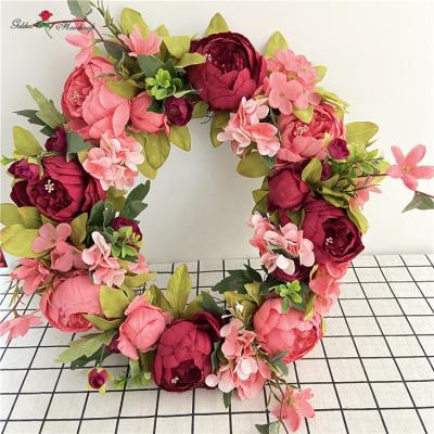 China Accept Custom Made Custom Spring Wreath Rattan Peony QSLH-WE053 Wedding Garland for sale