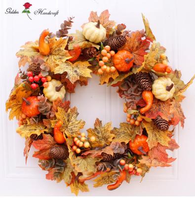 China Artificial Wreath Autumn Leaves Fall Wreath For Front Door Plaza Christmas Wreath QSLH-A3383 for sale