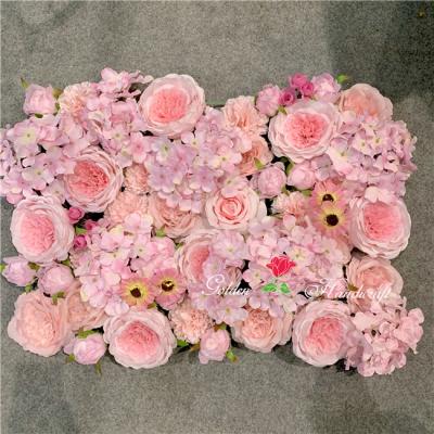 China Realistic Artificial Silk Flower Mat Rose Flowers Wall Fabric Hydrangea for sale